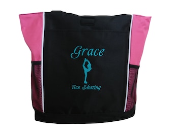 Tote Bag Personalized Ice Skating Skater Silhouette Skates Figure Dance Rink Monogrammed Coach Mom Team Gift Hockey