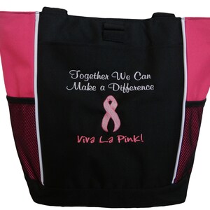 Viva La Pink Breast Cancer Oncology Survivor Charity Together We Can Make a Difference Zippered Monogrammed Tote Bag Gift Appreciation