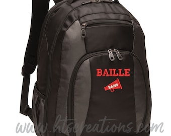 Backpack Personalized Cheer Bullhorn Cheerleader Coach Team Mom Poms Cheerleading Dance Monogrammed Embroidered Bag