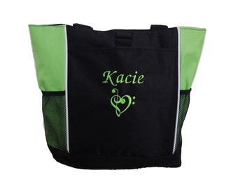 Tote Bag Personalized Heart Clef Music Notes Religious Quote Church Choir Band Teacher Chorus Theater Drama Glee Club Musical Theatre