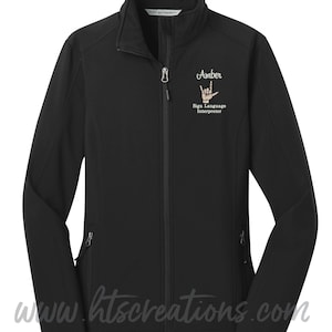 Jacket Sign Language Interpreter SLP Speech Language Pathologist Personalized Softshell Mens Womens Unisex Water Wind Resistant Coat