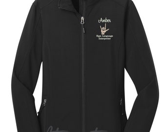 Jacket Sign Language Interpreter SLP Speech Language Pathologist Personalized Softshell Mens Womens Unisex Water Wind Resistant Coat