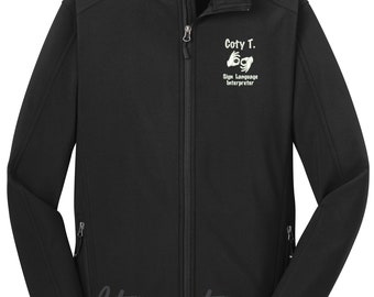 Jacket Sign Language Interpreter ASL SLP Speech Language Pathologist Personalized Softshell Mens Womens Unisex Water Wind Resistant Coat