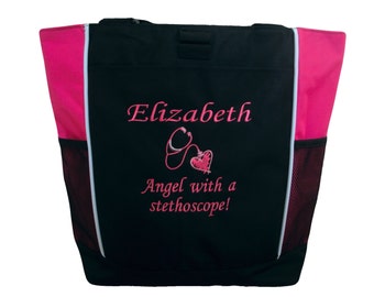 Tote Bag Personalized Nurse Student LPN BSN rn cna lvn er ort Angel with Stethoscope Appreciation Gift
