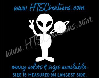 Alien Peace Saturn Planet Extraterrestial Area 51 UFO Outer Space Vinyl Decal Laptop Car Mirror Truck Mirror Cell Phone Thermos VALIENPEACE2