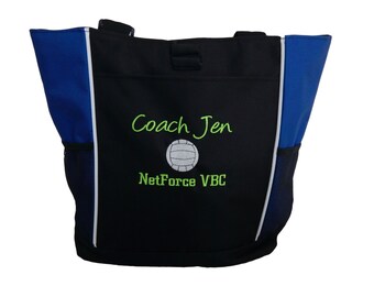 Tote Bag Personalized Coach Team Mom Competition Volleyball Sports Duffel Embroidered Zippered Monogram