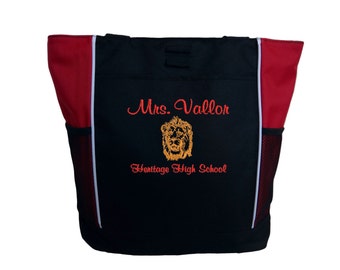 Tote Bag Personalized Teacher Aide Counselor Lion Head School Name Student Quote Day Care Learning Tutor Zoo Tiger Animal Rescue Safari