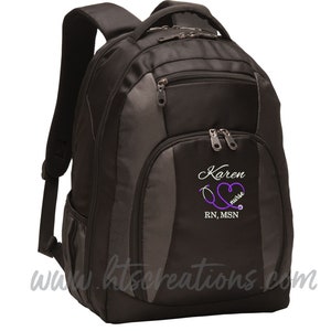 Backpack Personalized Heart Stethoscope Words Nurse RN BSN Lvn Er Clinical Instructionr Nurse Nursing Student Medical Assistant Embroidered