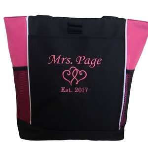 Tote Bag Personalized Bride Bridesmaid Double Interlocking Hearts Wedding Mother in Law Bridal Party Flower Girl Honeymoon Gift Appreciation
