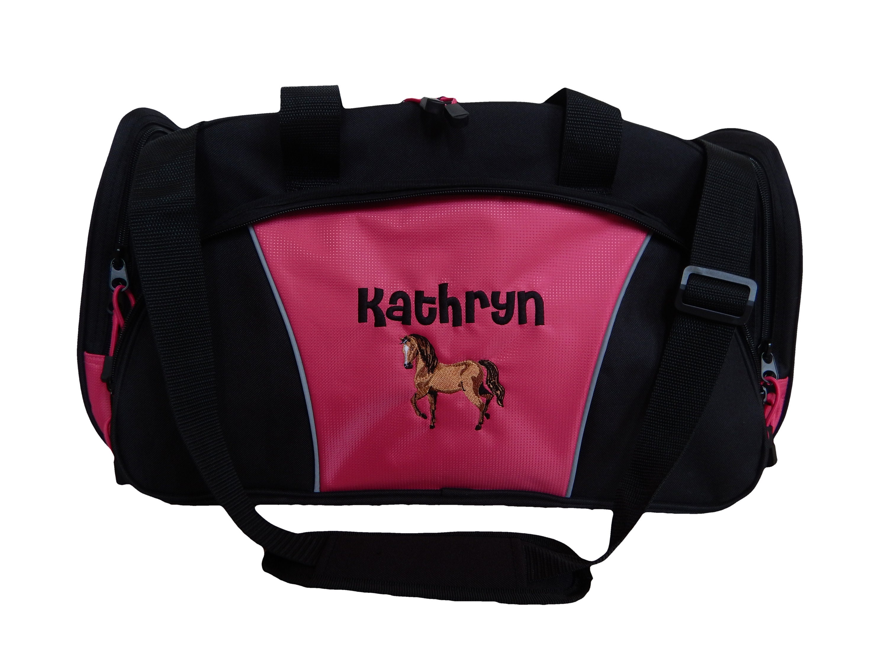 Duffel Bag Personalized Horse Brown Equestrian Vet Veterinary Luggage Monogrammed Hot Pink Royal Blue Red Grey Hunter Green