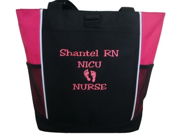 Tote Bag Personalized NICU Labor Delivery Unit Charge Nurse Nursing Baby Feet Mom RN ER Aide Angel In Scrubs