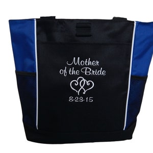 Tote Bag Personalized Bride Bridesmaid Double Interlocking Hearts Wedding Mother in Law Bridal Party Flower Girl Honeymoon Gift Bag