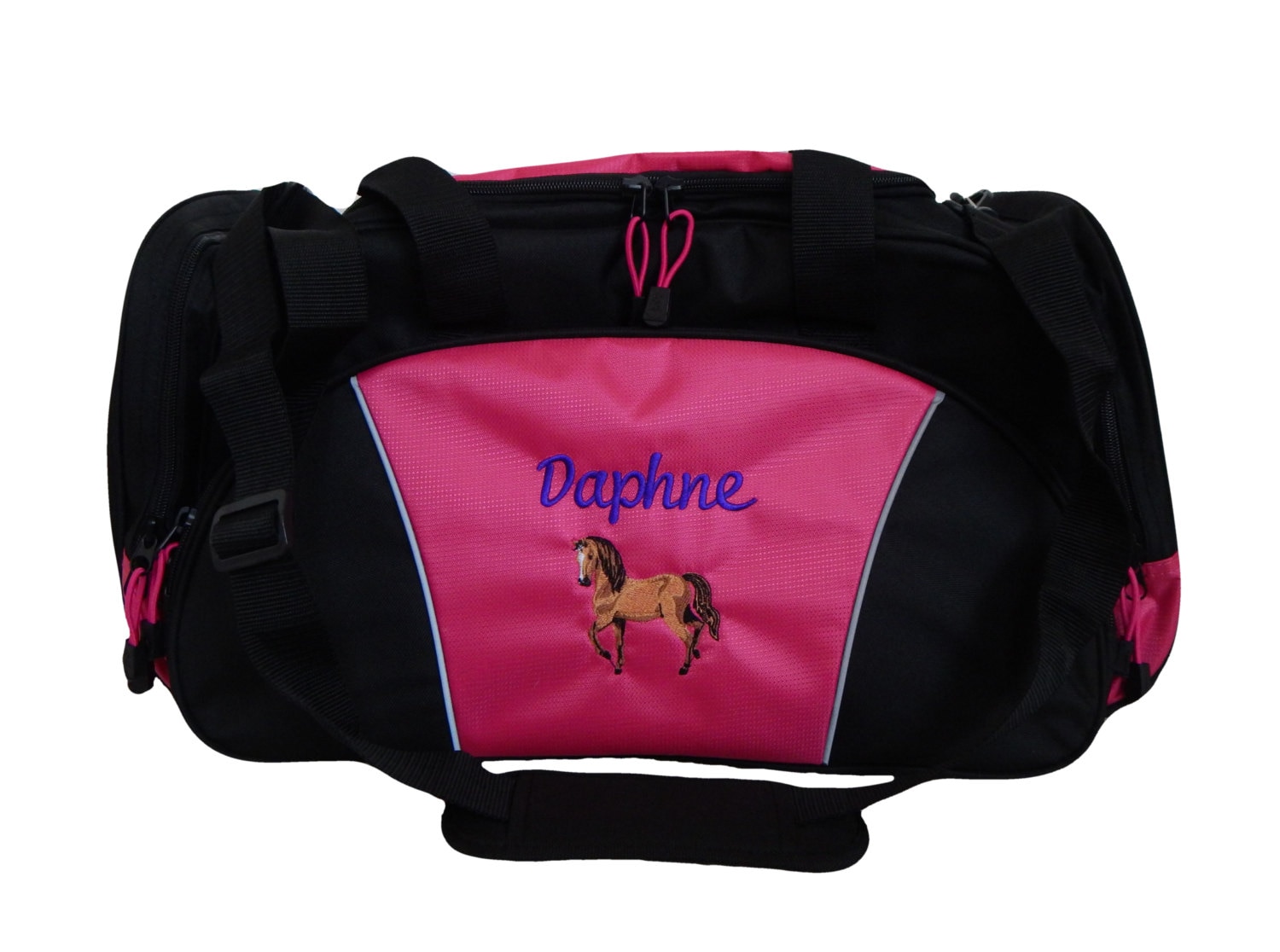 Duffel Bag Personalized Horse Brown Equestrian Vet Veterinary Luggage Monogrammed Hot Pink Royal Blue Red Grey Hunter Green