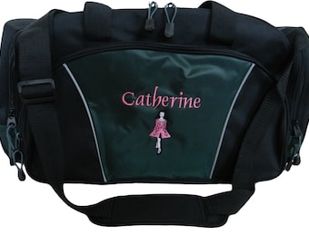 Bolsa de lona personalizada con bailarina de danza irlandesa, estilo celta irlandés, con monograma bordado.