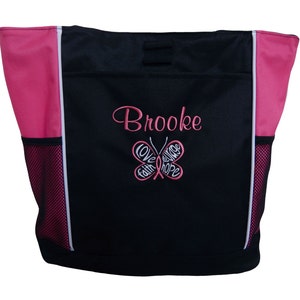 Personalized Pink Breast Cancer Ribbon Butterfly Oncology Survivor Charity Nurse Love Faith Hope Courage Zippered Tote Bag Gift Appreciation