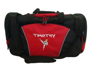 Duffel Bag Personalized Karate Boy Martial Arts Kung Fu Tae Kwon Do Asian Sensai Kick Boxing Black Belt Gym