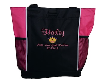 Tote Bag Personalized Princess Pageant Director Crown Jewels Title Custom Embroidered Monogramed Gift Pink Blue Green Red