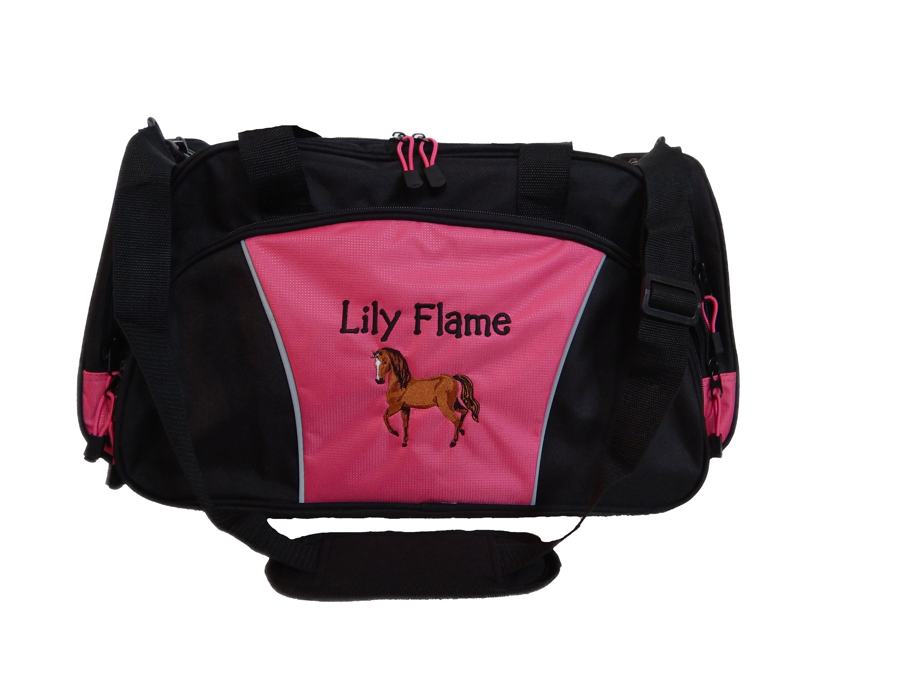 Duffel Bag Personalized Horse Brown Equestrian Vet Veterinary Luggage Monogrammed Hot Pink Royal Blue Red Grey Hunter Green