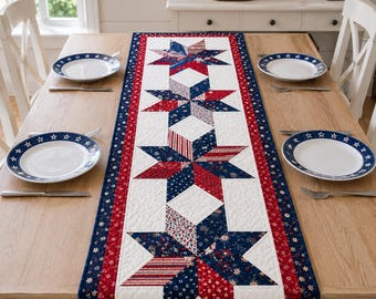 Patriottische USA tafelloper, Americana Star tafelloper, rood wit blauw boerderij decor, 4 juli tafeldecor, Amerikaanse vlag loper
