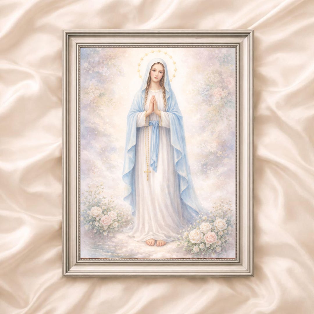 Our Lady of Lourdes Artwork, Virgin Mary Catholic Modern Art Print Gift ...