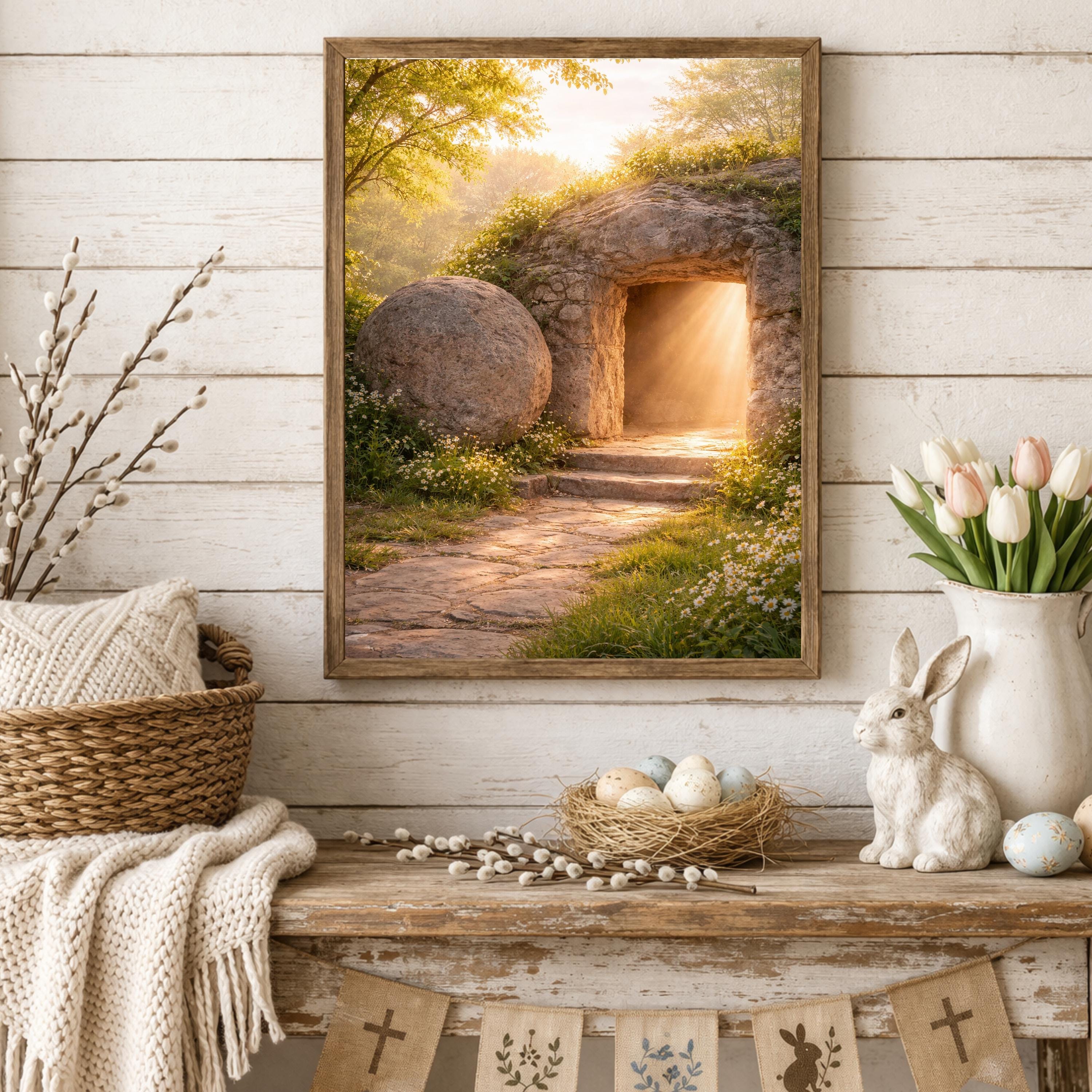 Empty Tomb Easter Wall Art Printable, Resurrection Morning Christian ...