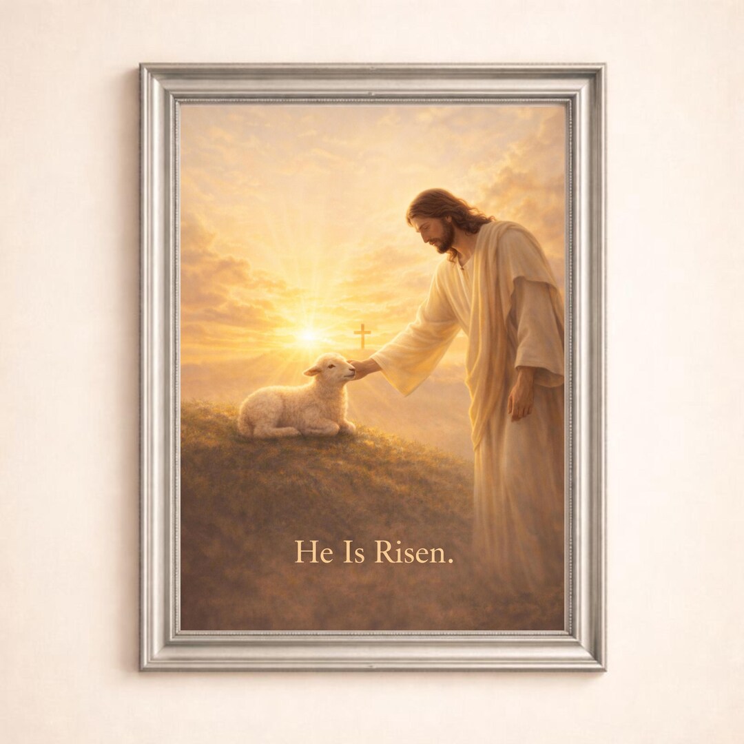 He is Risen Wall Art Print Jesus and Lamb Easter Christian Decor ...