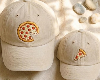Matching Pizza Dad and Me Embroidered Hat Set, Funny Father’s Day Gift, Mommy and Me Pizza Caps, Family Matching Hats