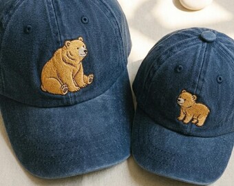 Matching Bear Dad and Me Embroidered Hat Set, Father’s Day Gift, Mommy and Me Baseball Caps, Family Matching Hats