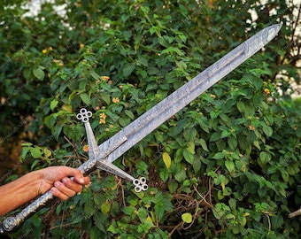 Handgjort skotskt Claymore-svärd, smidd stålreplika, cosplay-väggdisplay