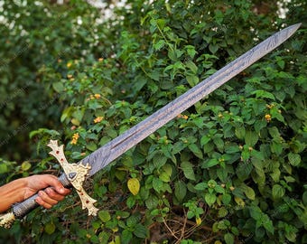Handgjort Damaskusstål Templarriddarsvärd: Medeltida Cosplay-replika