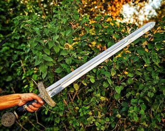Handgjort anglosaxiskt svärd med skida – medeltida stållångsvärd cosplay-rekvisita, krigarkostymtillbehör, historisk displaydekor