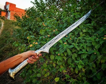 Handgjort Thranduil-svärd, Sagan om ringen, alviskt stål med läderslida