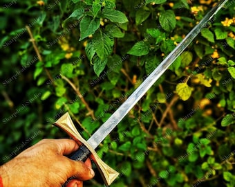 Handgjord medeltida dolk med gyllene korsskydd - Elegant fantasy kort svärd rekvisita för cosplay, riddarkostymtillbehör, displaybladspresent
