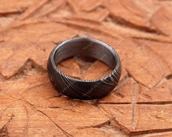Bague en acier damas faite main - Alliance rustique pour homme, acier forgé, bague viking minimaliste