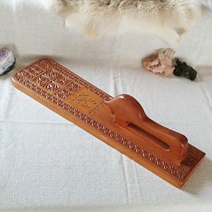Dated 1961 Scandinavian Mangle Board • Carved Oak Folk Art with Horse Handle • Vintage Nordic