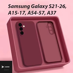 May include: A dark rose-colored smartphone case set featuring a solid back cover and a matching frame. The text Samsung Galaxy S21-26, A15-17, A54-57, A37 is displayed above the cases. The items are presented in a matching dark rose tray.