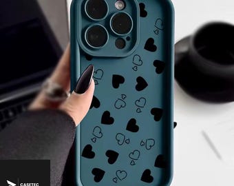 Silicone Phone Case For iPhone 11-17 Pro Max | Heart Design | Blue