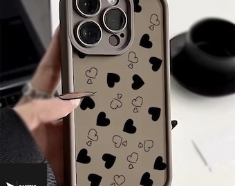 Silicone Phone Case For iPhone 11-17 Pro Max | Heart Design | Coffee Color