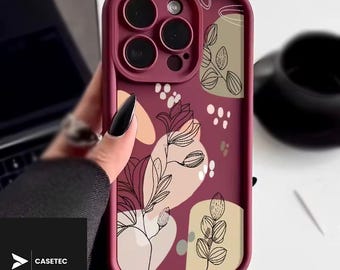 Silicone Case For iPhone 11-17 Pro Max | Red Color | Flower Design