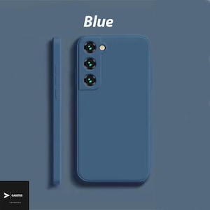May include: A blue phone case with three camera lenses and a flash. The word "Blue" is displayed at the top. A matching side view of the case is also shown. The brand name "CASETEC" is at the bottom.