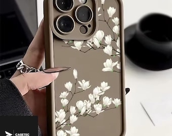 Silicone Case For iPhone 11-17 Pro Max |  Flower Print | Brown Color