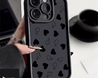 Silicone Phone Case For iPhone 11-17 Pro Max | Heart Design | Black Color