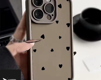 Silicone Phone Case For iPhone 11-17 Pro Max | Heart Design | Brown