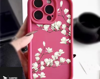 Silicone Case For iPhone 11-17 Pro Max | Flower Design | Pink Color