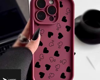 Silicone Phone Case For iPhone 11-17 Pro Max | Heart Design | Red