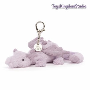 Jellycat Pastellfärgad Drake Plyschnyckelring, Drakväska Berlock, Söt Gosedjursnyckelring, Ryggsäckstillbehör, Kawaii Fantasy Gåva