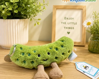 Jellycat Amuseable Pickle Plush Toy 15cm, Cute Pickle Stuffed Animal, Soft Green Plushie, Kawaii Nursery Decor, Funny Food Plush Gift