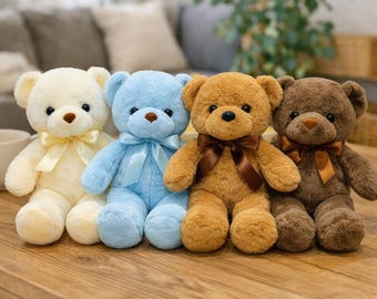 Plush Teddy Bear with Ribbon Bow, 30cm Stuffed Animal Toy for Kids