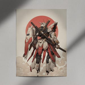 Impresión de robot mecha samurái, arte mural japonés inspirado en Gundam, póster minimalista de anime imagen 8