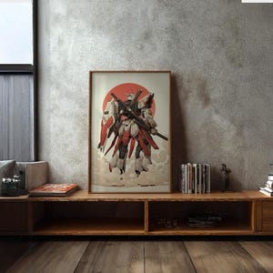 Impresión de robot mecha samurái, arte mural japonés inspirado en Gundam, póster minimalista de anime imagen 5